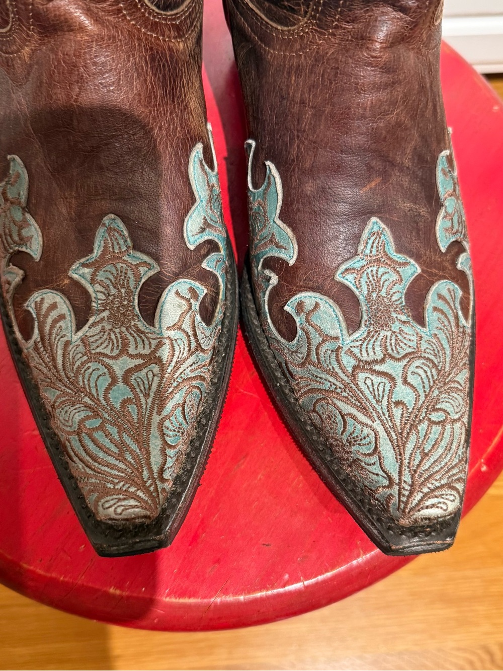 Old Gringo Brown Leather Boots with Turquoise & Brown Embroidery Accents 8.5 - Picture 4 of 15
